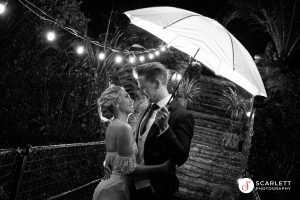 Cornwall Wedding Couple in the rain at night